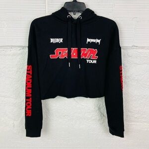 H&M JUSTIN BIEBER stadium purpose tour black & red fleece cropped hoodie small
